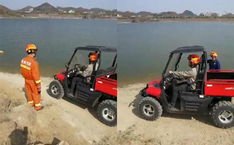 消防摩托車穿越水域 消防摩托車穿越水域